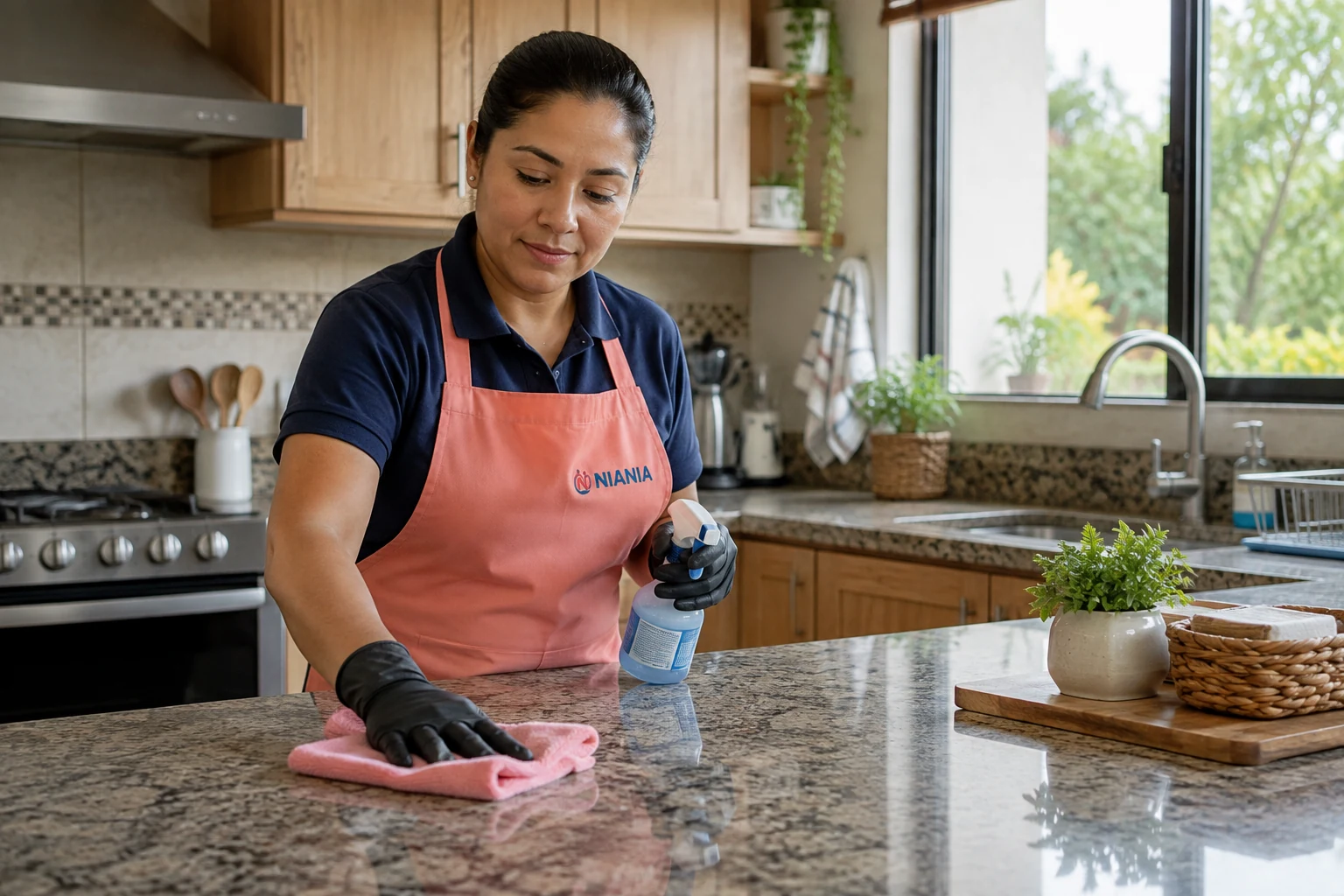 Asistente del hogar profesional mexicana de Niania realizando labores de limpieza en Durango